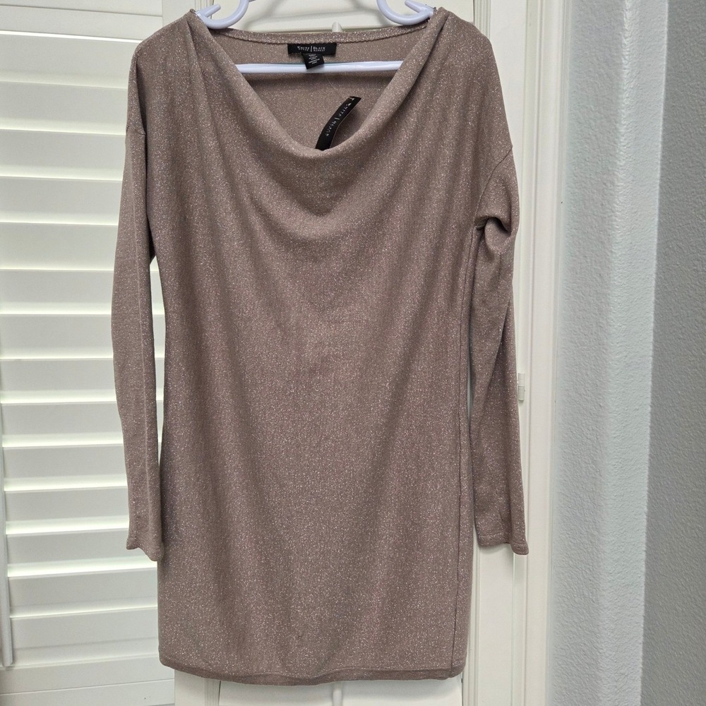 White House Black Market Dress Womens Small Cowl Neck Long Sleeve Sparkle